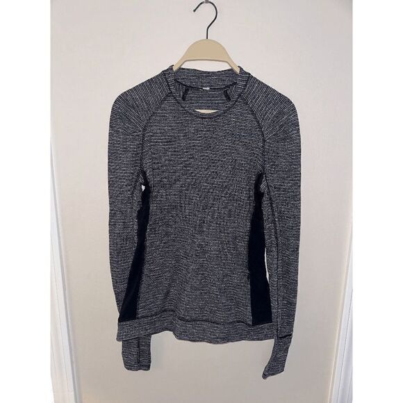 Lululemon Think Fast Long Sleeve Coco Pique Black / Black size 6 thumbholes - Picture 5 of 5